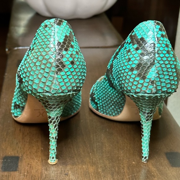 Cole Haan Real Snakeskin 8 1/2 Teal Open Toe Pumps - Picture 14 of 14